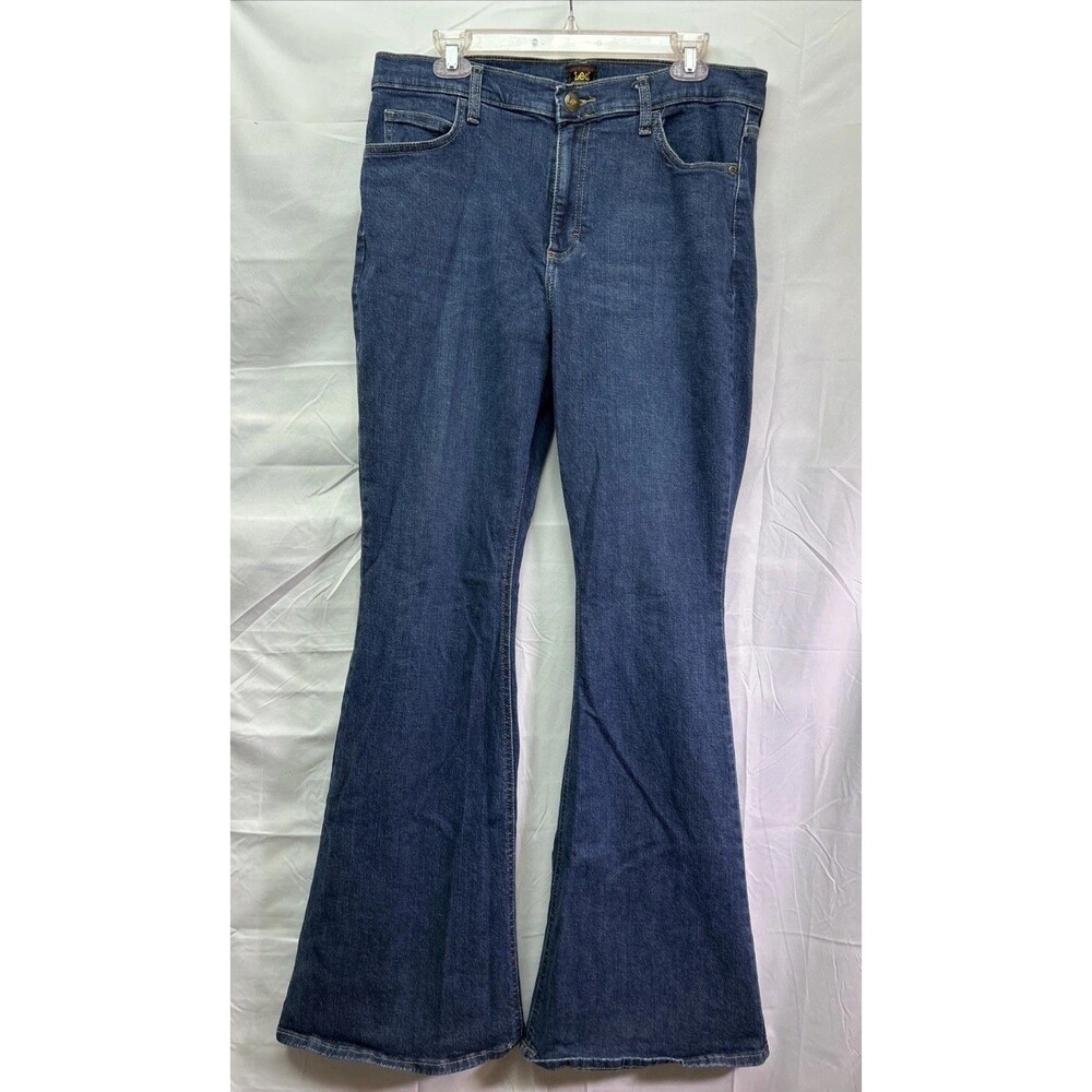 Lee Legendary Flare Jeans Womens 16 M Dark Wash Mid Rise Stretch Denim